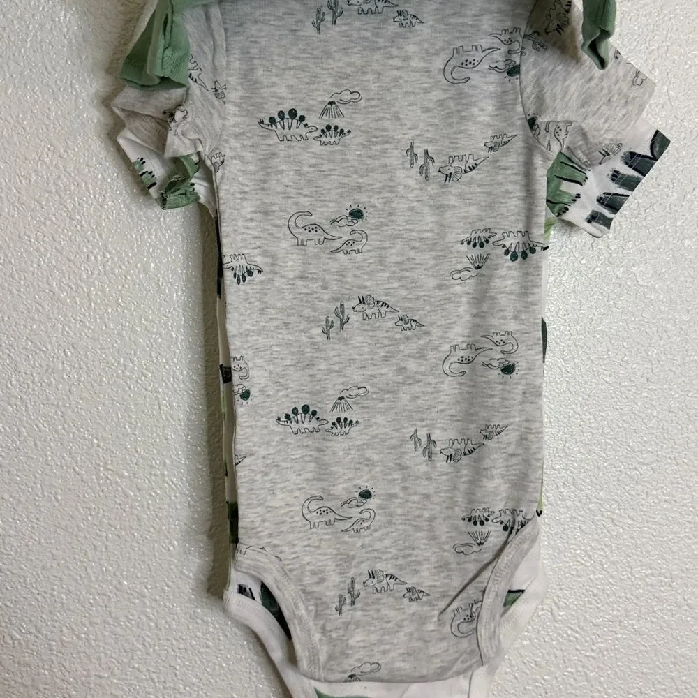 Carter's Green and White dinosaur print Baby Bodysuits- set of 3- Size 18months